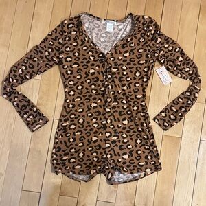 Sleep Junkie Leopard Print onesie pj in Brown and Black